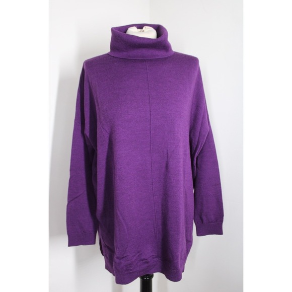 Eileen Fisher Sweaters - Eileen Fisher M Purple Merino Wool Turtleneck Sweater Tunic Drop Shoulder Oversz
